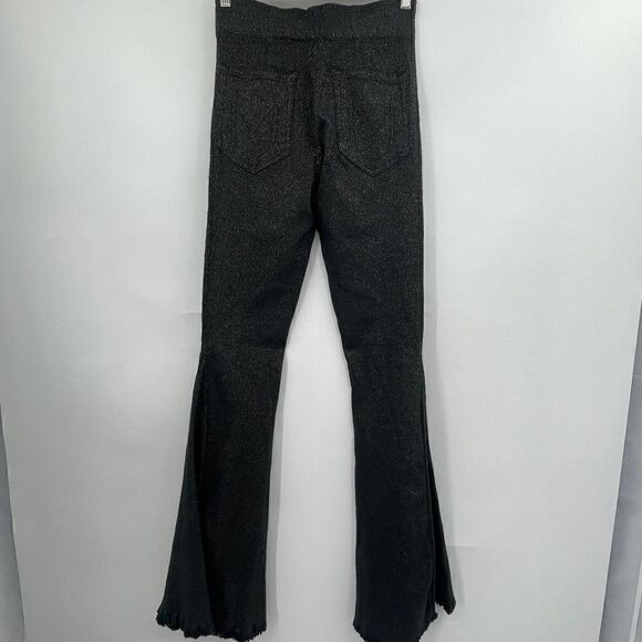 Mumu Blue Women's High Waist Elastic Waist Metallic Gray Bell Bottom Pants Sz S - Picture 7 of 11